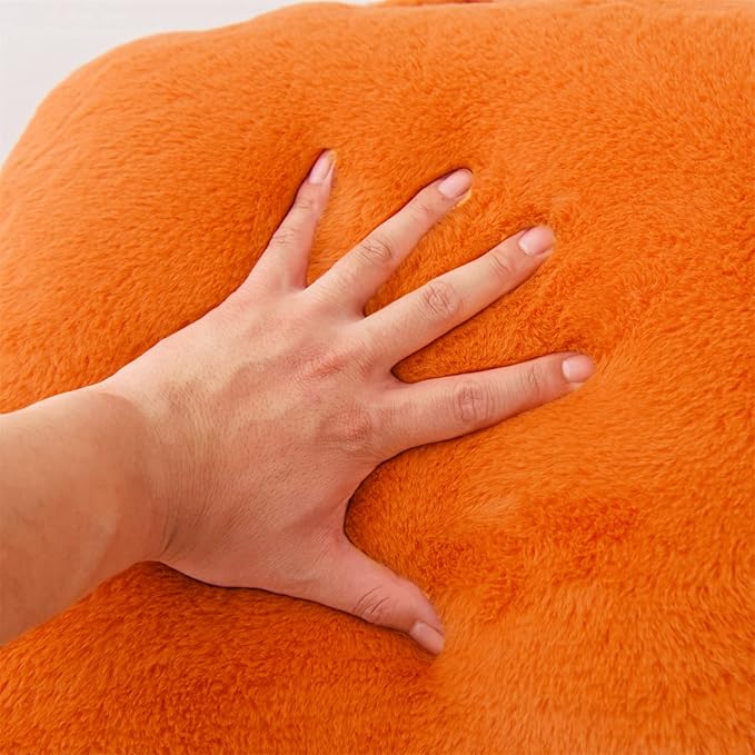 A Nice Night Faux Fur Reading Pillow Bed Wedge Large Adult Children Backrest with Arms Back Support for Sitting Up in Bed/Couch for Bedrest, Orange - LeafyLoom