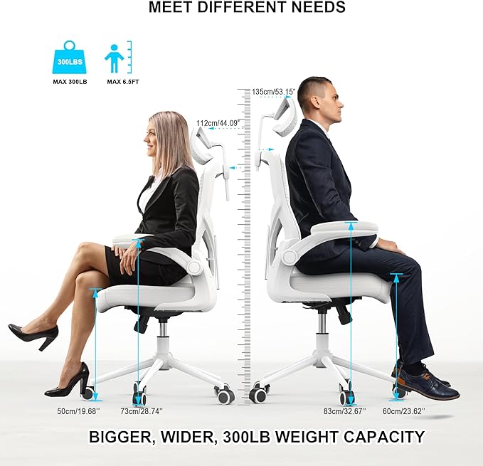 𝑯𝑶𝑴𝑬 𝑶𝑭𝑭𝑰𝑪𝑬 𝑪𝑯𝑨𝑰𝑹, Ergonomic Mesh Desk Chair, High Back Computer Chair- Adjustable Headrest with Flip-Up Arms, Lumbar Support, Swivel Executive Task Chair (Modern, White) - LeafyLoom