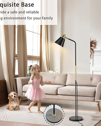 Industrial Floor Lamps for Living Rooms & Bedrooms - Rustic Farmhouse Reading Lamp - Standing, Adjustable Metal Heads Indoor Task Lighting for Living Room Bedroom Office Home Décor (Black-Large) - LeafyLoom