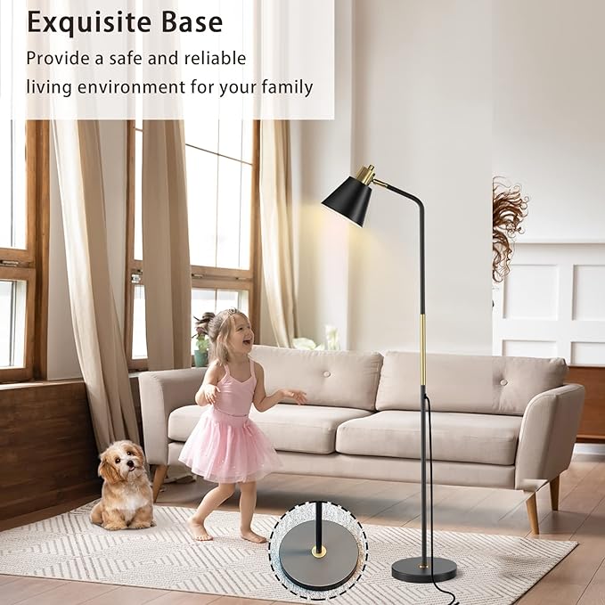 Industrial Floor Lamps for Living Rooms & Bedrooms - Rustic Farmhouse Reading Lamp - Standing, Adjustable Metal Heads Indoor Task Lighting for Living Room Bedroom Office Home Décor (Black-Large) - LeafyLoom