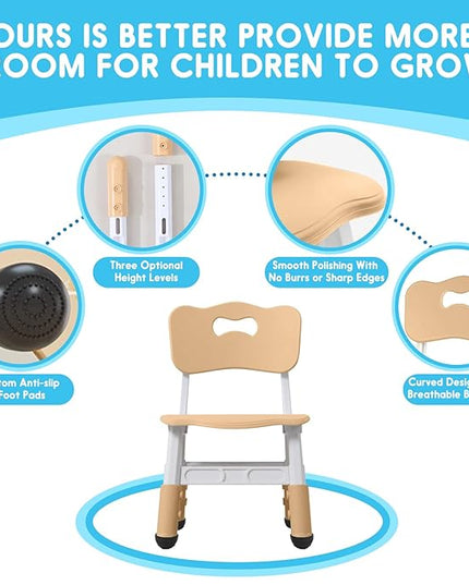 Kids Chair Height Adjustable Toddler Chair Max Load 220LBS Plastic Indoor Outdoor Chair for Children Age 1-6 School Home Daycare Use Burlywood - LeafyLoom