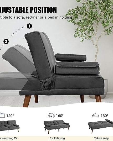 Shintenchi Futon Sofa Bed, Convertible Couch Bed Loveseat, Modern Futon Recliner Sleeper, Small Lazy Futon Set for Living Room, Office, Apartment,e, Dark Gray - LeafyLoom