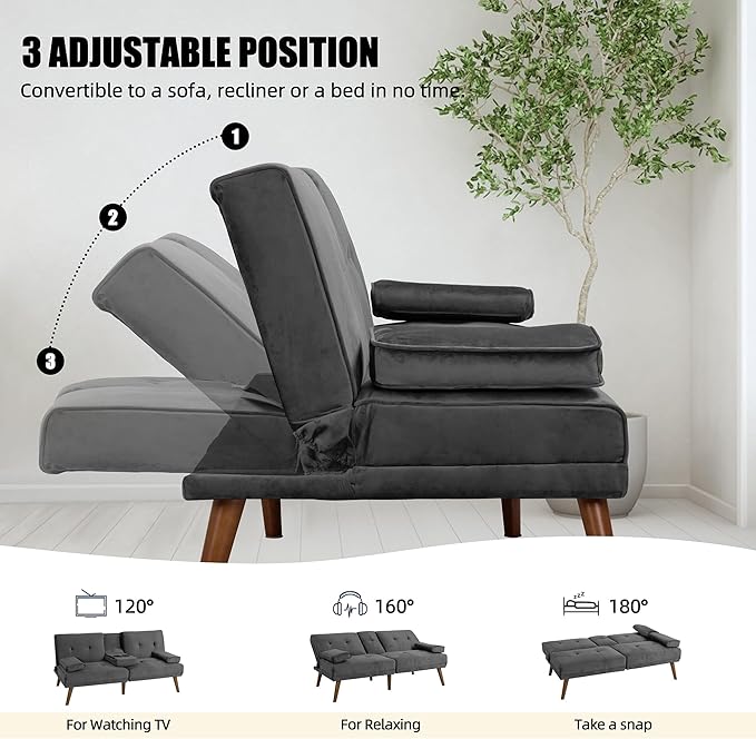 Shintenchi Futon Sofa Bed, Convertible Couch Bed Loveseat, Modern Futon Recliner Sleeper, Small Lazy Futon Set for Living Room, Office, Apartment,e, Dark Gray - LeafyLoom