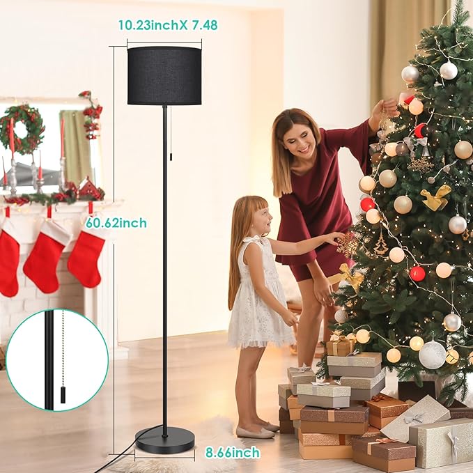 FOLKSMATE Floor Lamp for Living Room, LED Modern Simple Standing Lamp, Black Tall Lamps for Bedroom, Living Room, Office, Kids Room and Reading, Minimalist Pole Lamp with Shade, without Bulb - LeafyLoom
