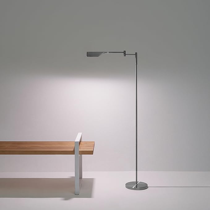 Brightech Leaf Pharmacy LED Reading Lamp, Dimmable Floor Lamp with Easy Rotation over Chair or Desk for Living Rooms & Offices, Adjustable Standing Lamp, Tall Lamp For Sewing & Craft - Platinum Silver - LeafyLoom