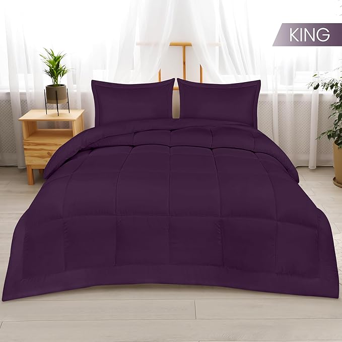 Utopia Bedding King Size Comforter Set with 2 Pillow Shams, Bedding Comforter Sets, Down Alternative Plum/Purple Comforter, Soft and Comfortable, Machine Washable - LeafyLoom
