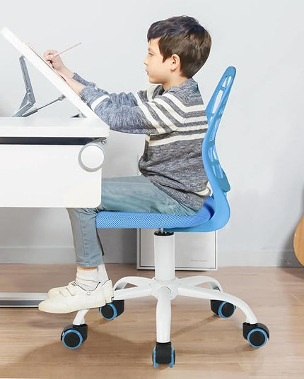 FurnitureR Kids Desk Chair, Small Office Chair Armless Adjsutable Swivel Task Chair with Soft Cushion for Study Kids Teens Child, Blue - LeafyLoom