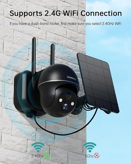 ZUMIMALL Solar Security Cameras Wireless Outdoor, 360° View Outdoor Camera Wireless Solar Powered,2.4G WiFi，2K/3MP Color Night Vision,2-Way Talk, PIR Motion Alert, Cloud Storage, Work with Alexa ZUMIMALL