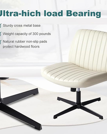 OLIXIS Cross Legged Armless Wide Adjustable Swivel Padded Home Office Desk Chair, Cream - LeafyLoom