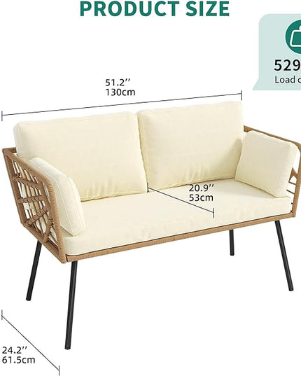 YITAHOME Wicker Outdoor Loveseat, All-Weather Patio Sofa for Balcony, Backyard, Pool, Porch, Deck, Outdoor Sectional Furniture Set with Table & Cushions - Beige - LeafyLoom