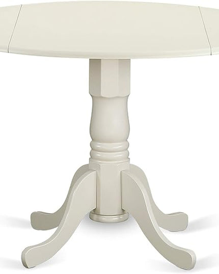 East West Furniture DLBO3-WHI-W 3 Piece Dining Room Table Set Contains a Round Kitchen Table with Dropleaf and 2 Dining Chairs, 42x42 Inch, Linen White - LeafyLoom