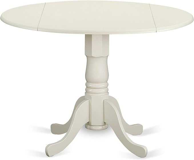 East West Furniture DLBO3-WHI-W 3 Piece Dining Room Table Set Contains a Round Kitchen Table with Dropleaf and 2 Dining Chairs, 42x42 Inch, Linen White - LeafyLoom
