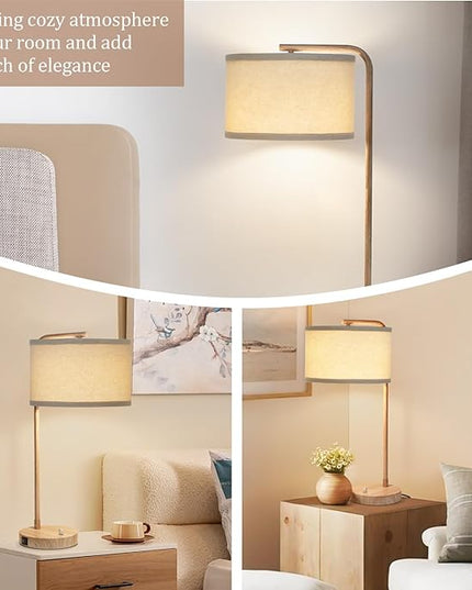 Farmhouse Table Lamp, Fully Dimmable Bedisde Lamp with Dual USB Charging Ports, Modern Nightstand Lamp, Tall Table Lamp Desk Reading Lamp for Living Room, Bedroom, Office, 9W LED Bulb Included - LeafyLoom