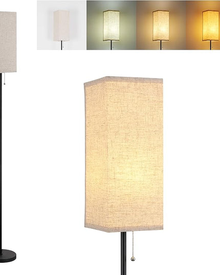 Floor Lamp for Living Room,Farmhouse Linen Floor lamp,Modern Standing lamp with LED Bulb Included,Black Tall Lamp with Chain Switch for Bedroom,Kids Room and Office. - LeafyLoom