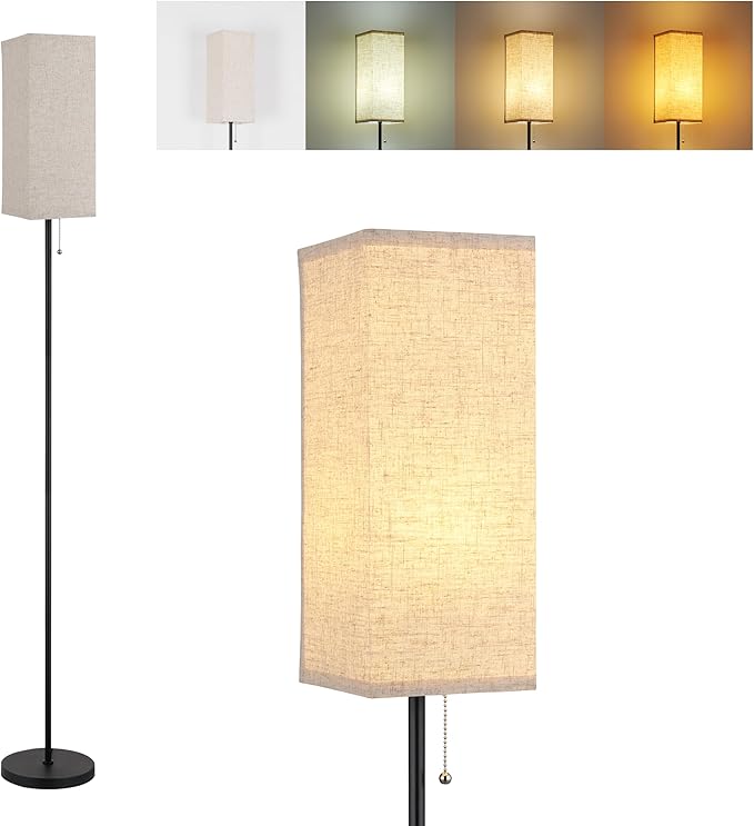 Floor Lamp for Living Room,Farmhouse Linen Floor lamp,Modern Standing lamp with LED Bulb Included,Black Tall Lamp with Chain Switch for Bedroom,Kids Room and Office. - LeafyLoom