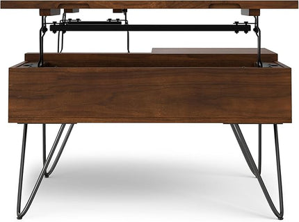 SIMPLIHOME Hunter 32 inch Wide Square Industrial Lift Top Coffee Table in Walnut for The Living Room and Family Room - LeafyLoom