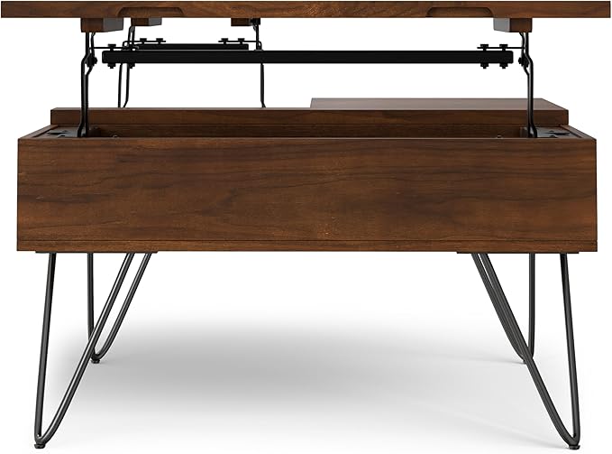 SIMPLIHOME Hunter 32 inch Wide Square Industrial Lift Top Coffee Table in Walnut for The Living Room and Family Room - LeafyLoom