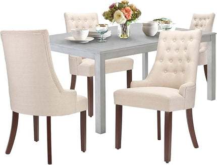 COLAMY 5-Piece Dining Table Set for 4, 60" Kitchen Wood Table with 4 Wingback Dining Room Chairs, White/Beige - LeafyLoom