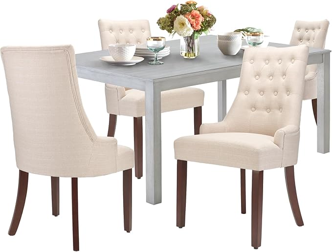 COLAMY 5-Piece Dining Table Set for 4, 60" Kitchen Wood Table with 4 Wingback Dining Room Chairs, White/Beige - LeafyLoom