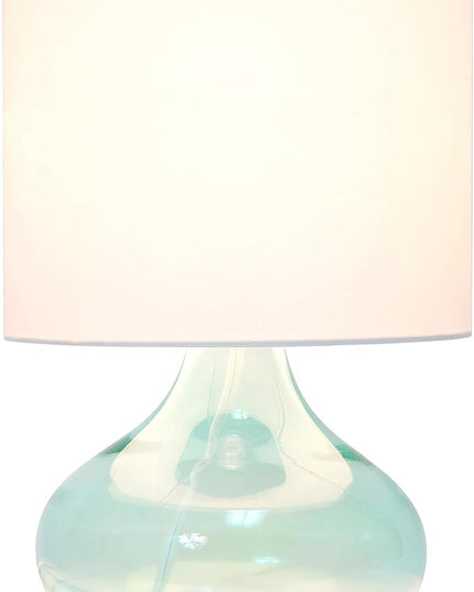 Simple Designs LT2063-AOW Glass Raindrop Bedside Table Lamp with White Fabric Shade, Aqua (Pack of 4) - LeafyLoom