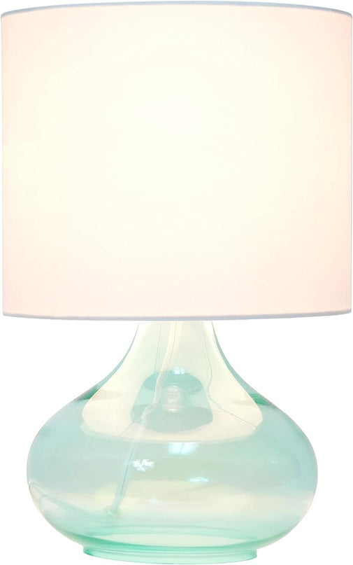 Simple Designs LT2063-AOW Glass Raindrop Bedside Table Lamp with White Fabric Shade, Aqua (Pack of 4) - LeafyLoom