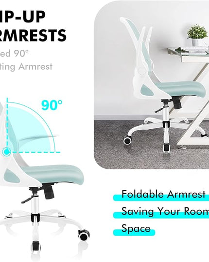KERDOM Office Chair, Ergonomic Desk Chair, Breathable Mesh Computer Chair, Comfy Swivel Task Chair with Flip-up Armrests and Adjustable Height - LeafyLoom