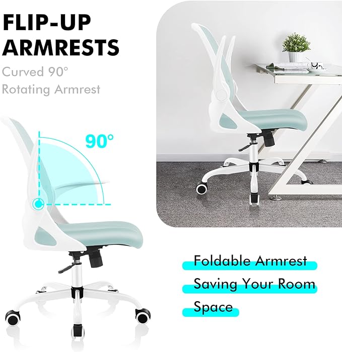 KERDOM Office Chair, Ergonomic Desk Chair, Breathable Mesh Computer Chair, Comfy Swivel Task Chair with Flip-up Armrests and Adjustable Height - LeafyLoom