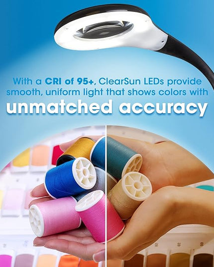 OttLite LED Desk Lamp with Adjustable Magnifier, Prevention Series - Designed to Reduce Eyestrain - Adjustable Flexible Neck, 4 Brightness Settings & Touch Controls - Crafting, Reading & Studying - LeafyLoom
