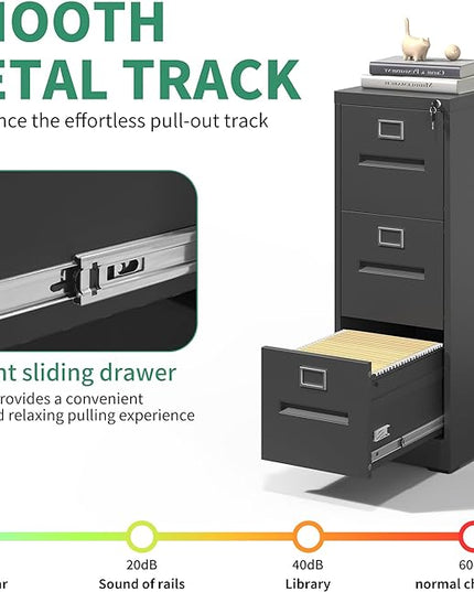 3 Drawer File Cabinet,Metal Filing Cabinets with Lock,Black Vertical File Cabinet for Home Office,Heavy Duty Metal Storage Cabinet for A4/Letter/Legal Size File,Assembly Required - LeafyLoom