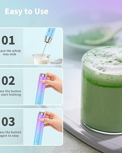 Maestri House Rechargeable Milk Frother with Stand, Handheld Electric Foam Maker Waterproof Detachable Stainless Steel Whisk Drink Mixer Foamer for Lattes, Cappuccino - LeafyLoom