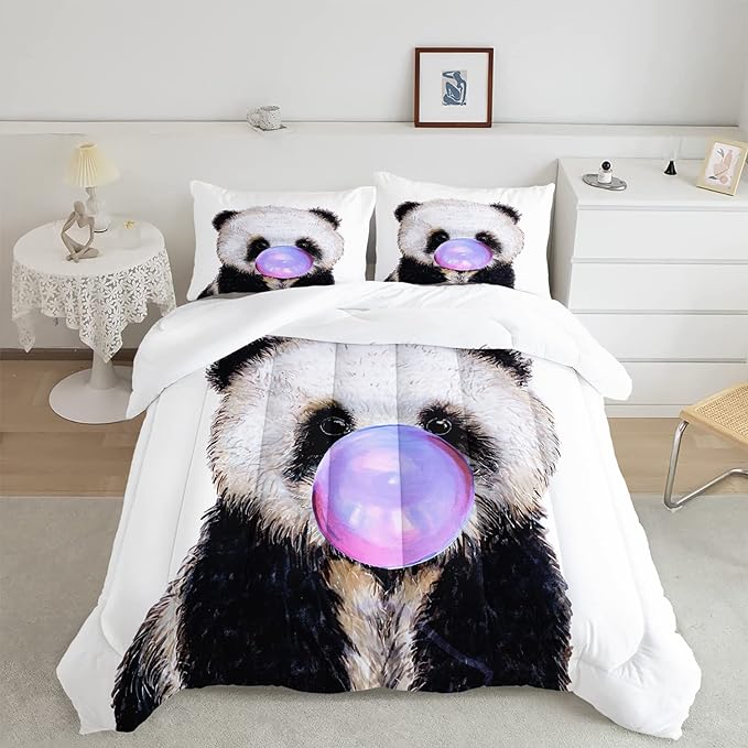 CVHOUSE Panda Bedding Set,Panda Comforter Full,Cute Panda Comforter Set for Girls Kids Teens,Kawaii Panda Quilt Set with 1 Comforter and 2 Pillow Cases- 3 Piece - LeafyLoom