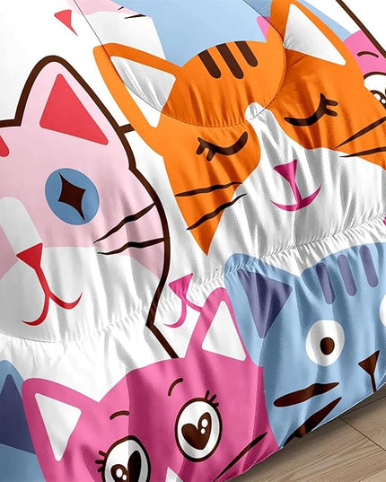 Cat Full Comforter Set for Bedroom - 3Pcs Colorful Cat Comforter Set for Teens Kids Cute Cartoon Cat Bedding Set Ultra Soft Warm Lightweight Kawaii Animal Patterns Comforter with 2 Pillowcases - LeafyLoom
