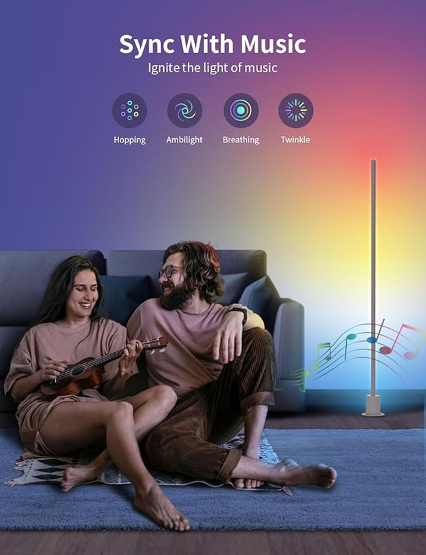 Smart Corner Floor Lamp - LED Floor Lamp with Alexa and App Control, 16 Million DIY Colors, Music Sync, DIY Color Modes,Timer Setting, Suitable for Living Room and Bedroom - LeafyLoom