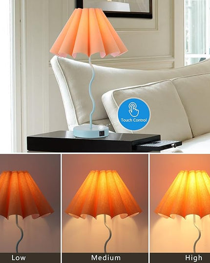 Modern Table Lamp for Bedroom Nightstand Touch Lamps Set of 2 Orange Blue Lamps for Living Room End Table Dimmable Table Lamp with USB Port and Outlet - LeafyLoom