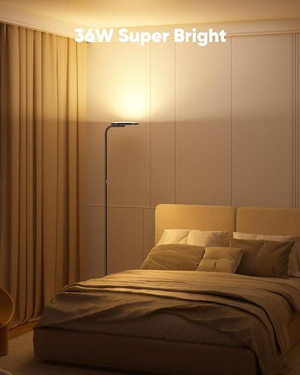 36W LED Floor Lamp, Super Bright Standing Lamp, Modern Stepless Dimmable Torchiere Tall Lamp with Remote Control, 350°Rotating Head Reading Floor Lamp for Living Room, Bedroom, Office - LeafyLoom