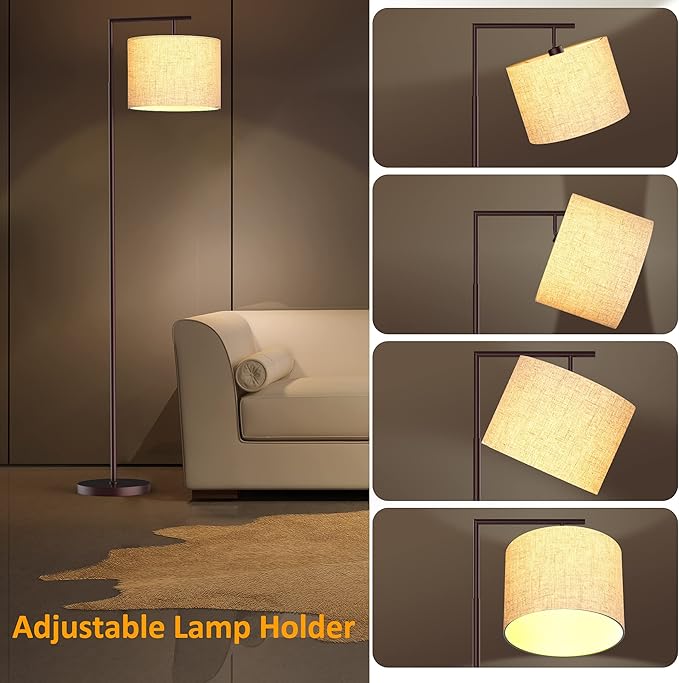 PESRAE Floor Lamp for Living Room, LED Floor Lamp with Remote Control, 4 Color Temperature LED Bulb Included, Modern Standing lamp with Linen Lampshade for Bedroom,Brown - LeafyLoom