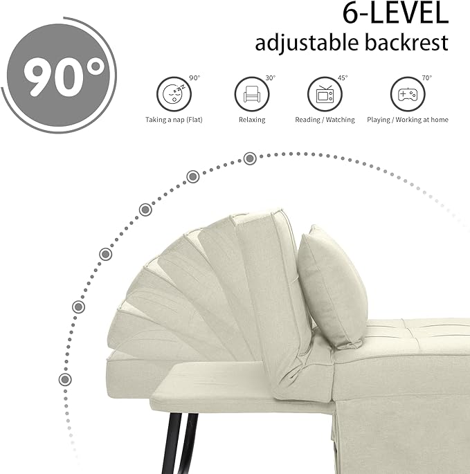 Sofa Bed, 4 in 1 Multi-Function Folding Ottoman Breathable Linen Couch Bed with Adjustable Backrest Modern Convertible Chair for Living Room Apartment Office, White - LeafyLoom