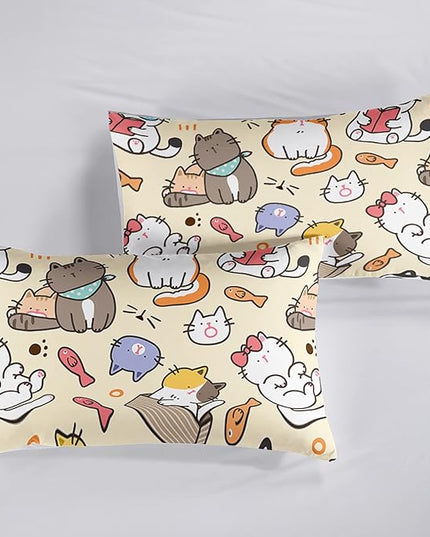 Kawaii Cat Comforter Full,Kawaii Animals Comforter Set for Kids Teens Girls,3Pcs Bedding Set Printed Comforter with 2 Pillowcases,Down Alternative,Soft and Lightweight，Full Size - LeafyLoom