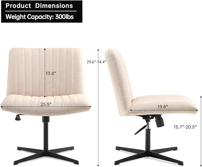LEAGOO Armless Office Desk chair, Fabric Padded, Height Adjustable Wide Seat, Mid Back Ergonomic, Computer Task chair, Swivel Vanity chair with No Wheels (Mixed Color) - LeafyLoom