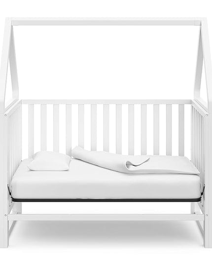 Storkcraft Orchard 5-in-1 Convertible Crib (White) – GREENGUARD Gold Certified, Canopy Style Baby Crib, Converts from Crib to Toddler Bed, Daybed and Full-Size Bed, Fits Standard Crib Mattress - LeafyLoom