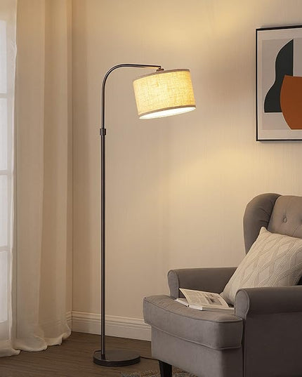 EDISHINE Arched Floor Lamps for Living Room, Standing Tall Arc Lamp with Adjustable Linen Shade, Minimalist Reading Light for Corner, Over Couch Arched Lamp for Bedroom, Office, Kids Room, Bronze - LeafyLoom