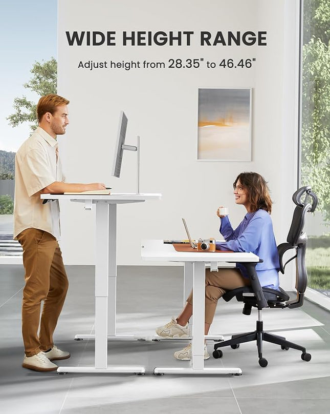 ErGear Height Adjustable Electric Standing Desk, 48 x 24 Inches Sit Stand up Desk, Memory Computer Home Office Desk (White) - LeafyLoom