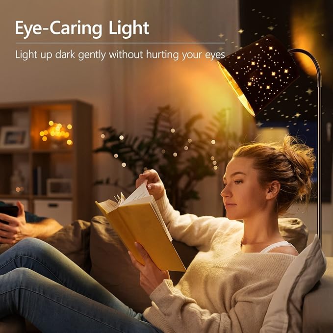 LED Floor Lamp, Standing Lamp for Living Room with Linen Lamp Shade,Adjustable Gooseneck Modern Reading Light,Floor Lamps for Bedroom,Office,Farmhouse,6W LED Bulb Included - LeafyLoom