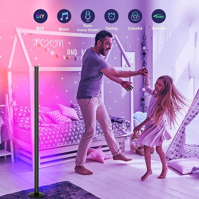 Led Floor Lamp,RGB Corner Lamp with App and Remote Control,Smart Modern Floor Lamp with 16 Million DIY Colors,DIY Modes and Music Sync,Standing Lamp for Bedroom,Living Room - LeafyLoom