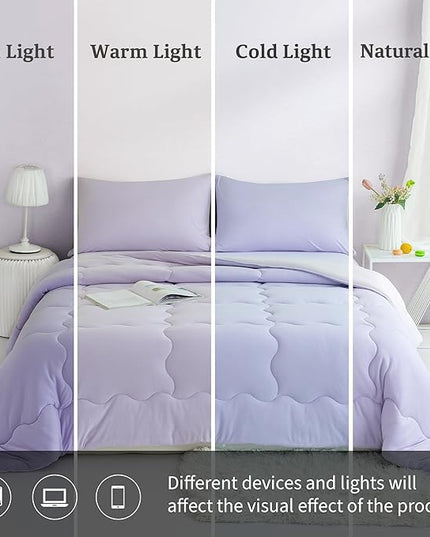 COTTEBED Reversible Ultra-Soft Light Pink and Purple Comforter Set Queen Full Size, Jersey Knit T-Shirt Feel Cute Fluffy Lightweight Bedding Down Blanket Quilt Pillowcase for Man Women Girl All Season - LeafyLoom