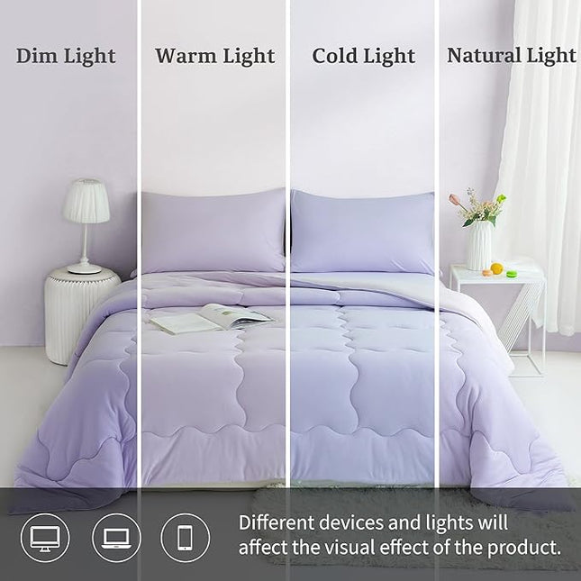 COTTEBED Reversible Ultra-Soft Purple and Light Pink King Size Bed Comforter Set, Jersey Knit T-Shirt Feel Cute Comy Bedding Down Blanket Quilt & Pillowcase Lightweight All Season California Cal King - LeafyLoom