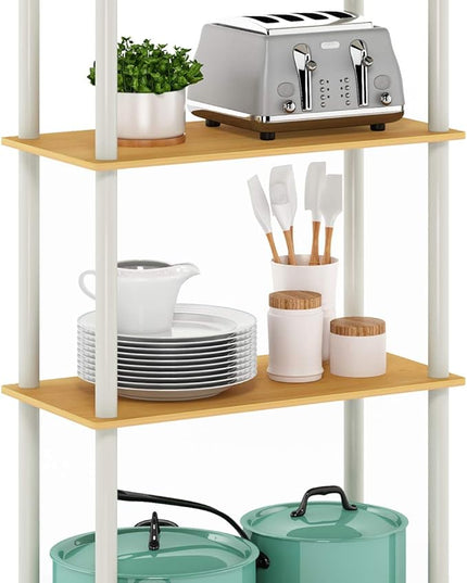 Furinno Turn-N-Tube 4-Tier Multipurpose Shelf Display Rack, Round Tubes, Blonde Maple/White - LeafyLoom
