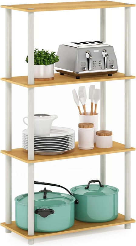 Furinno Turn-N-Tube 4-Tier Multipurpose Shelf Display Rack, Round Tubes, Blonde Maple/White - LeafyLoom