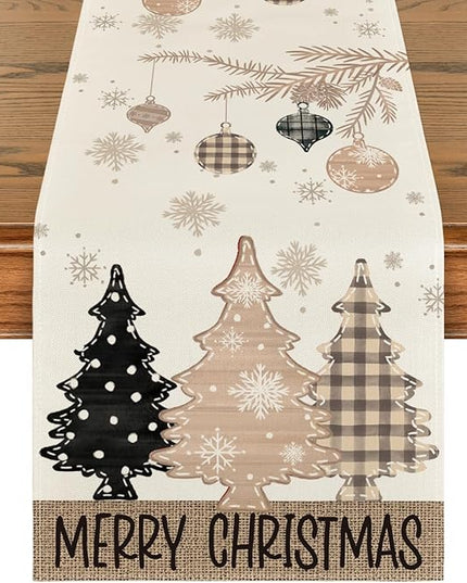 Artoid Mode Brown Pine Trees Snowflake Merry Christmas Table Runner, Winter Xmas Holiday Kitchen Dining Table Decoration for Home Party Decor 13x72 Inch ArtoidMode