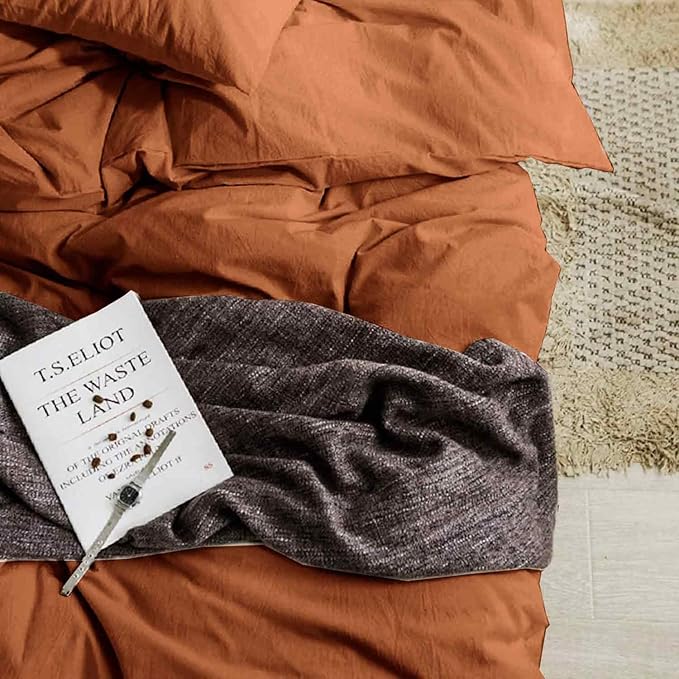 Burnt Orange Queen Comforter Set - 3 Piece Aesthetic Modern Terracotta Bedding Set - All Season Soft & Lightweight Microfiber Down Alternative Comforter Bed Set with 2 Pillow Shams for Women Men - LeafyLoom
